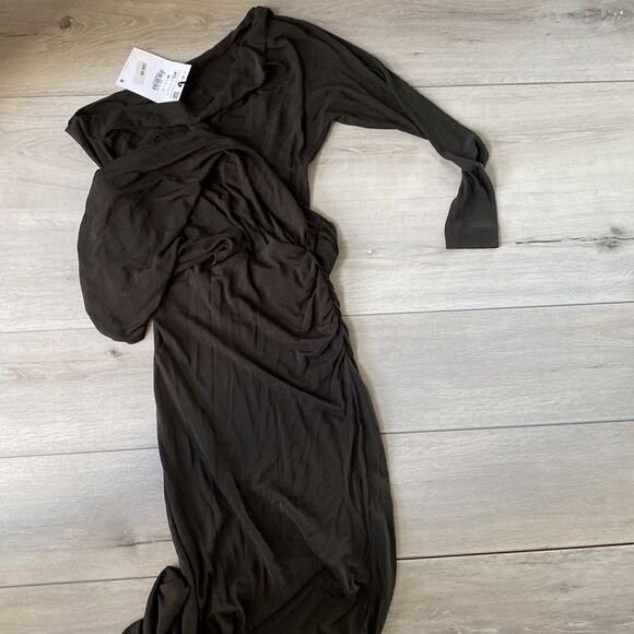 Zara One Arm Asymmetrical Longsleeve long Dress Black XS Nwt - Picture 8 of 8